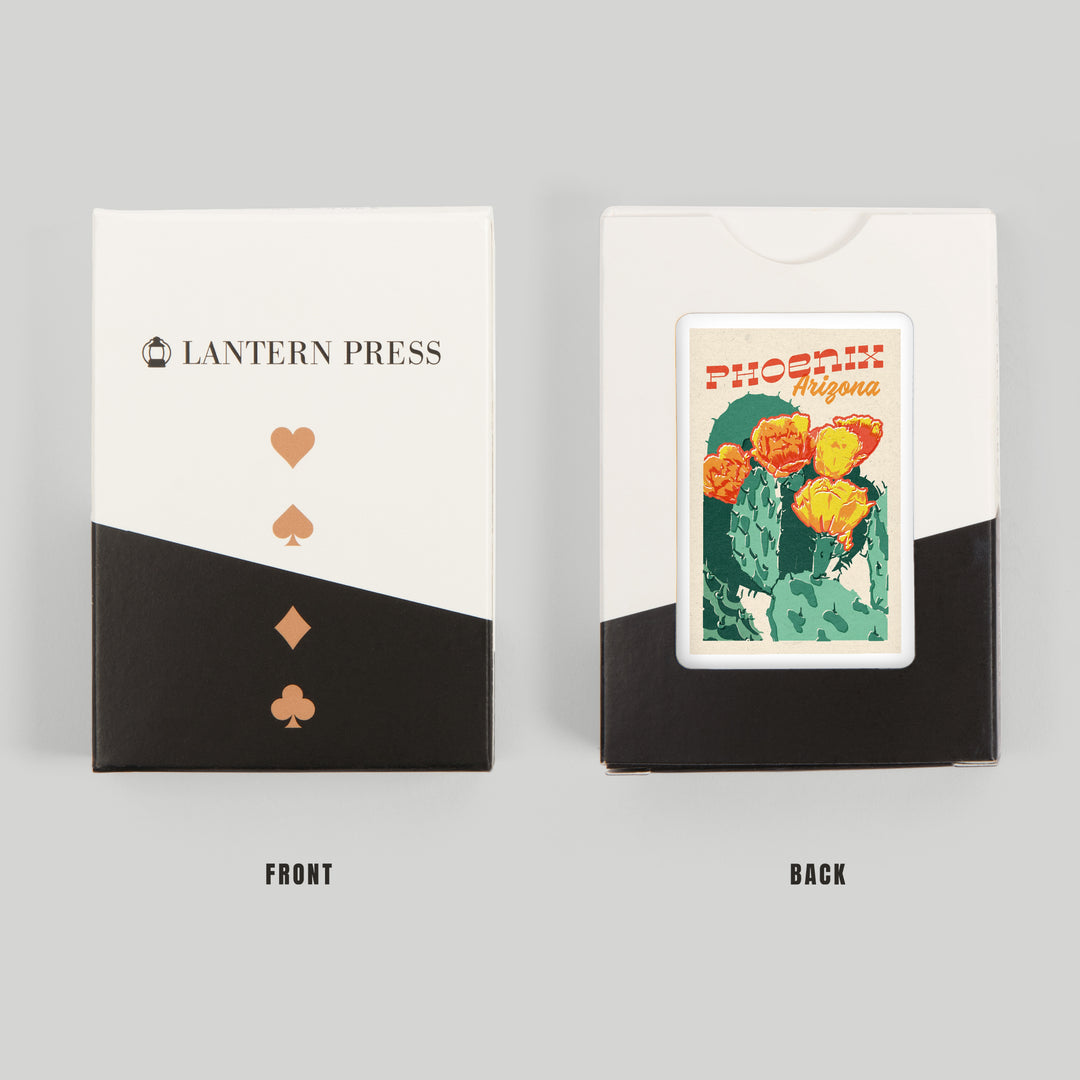 Playing Cards, Phoenix, Arizona, Woodblock City Series, Cactus Blooms, 52 Card Deck with Jokers in Box, Unique Art