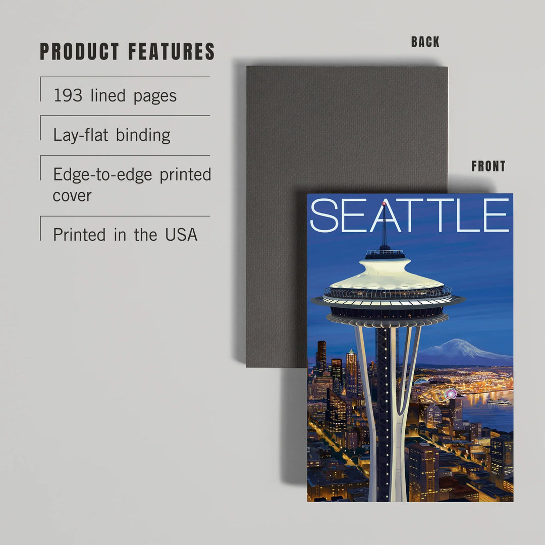 Lined 6x9 Journal, Seattle, Washington, Space Needle Aerial View, Lay Flat, 193 Pages, FSC paper