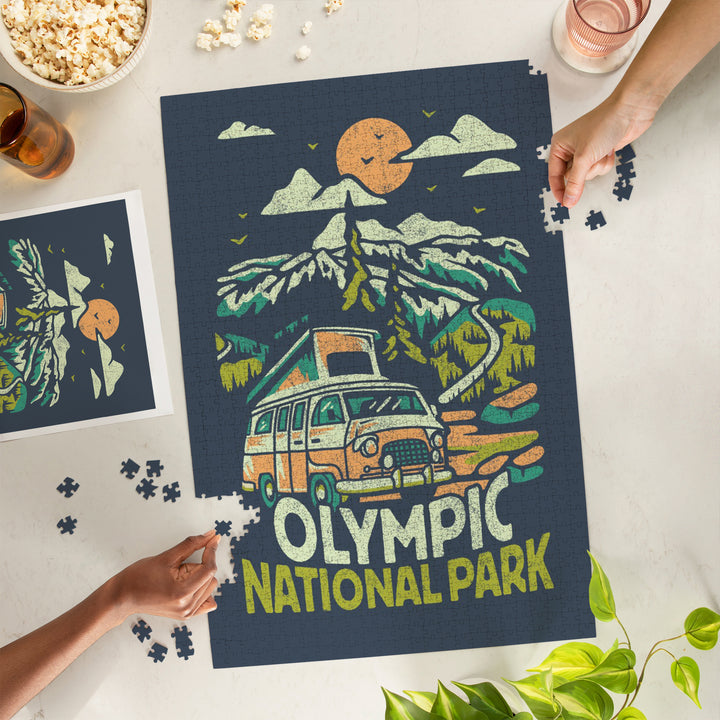 Olympic National Park, Distressed, Camper Van in Mountains, Jigsaw Puzzle