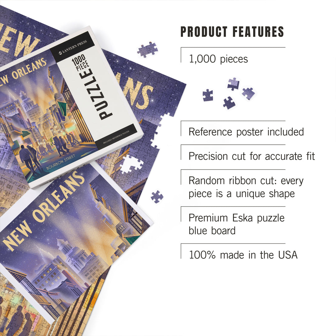 New Orleans, Louisiana, Bourbon Street Litho, Jigsaw Puzzle