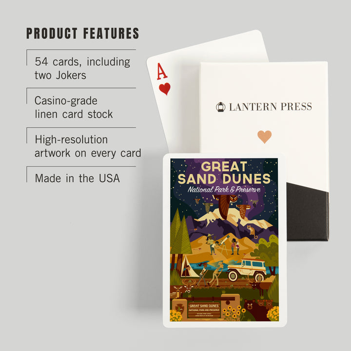 Playing Cards, Great Sand Dunes National Park and Preserve, Colorado, Geometric Night Scene, 52 Card Deck with Jokers in Box, Unique Art