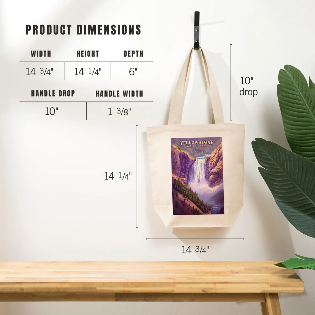 Yellowstone National Park, Wyoming, Oil Painting, Yellowstone Falls, Tote Bag