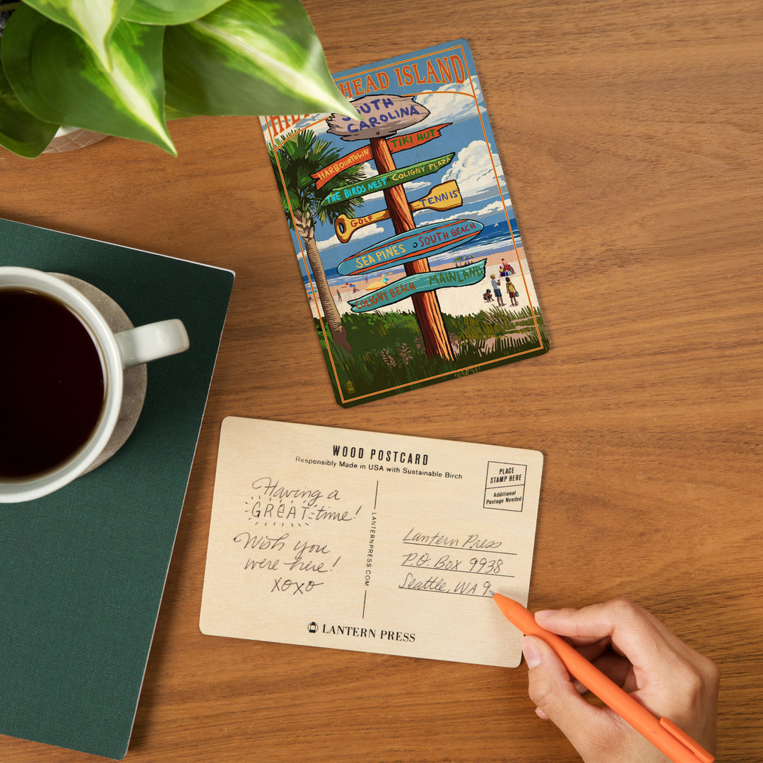 Hilton Head Island, South Carolina, Destinations Sign, Wood Sign and Postcards