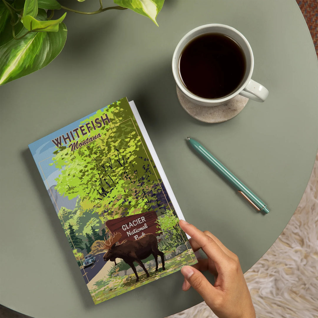 Lined 6x9 Journal, Whitefish, Montana, Scenic Byway and Moose, Glacier National Park, Lay Flat, 193 Pages, FSC paper