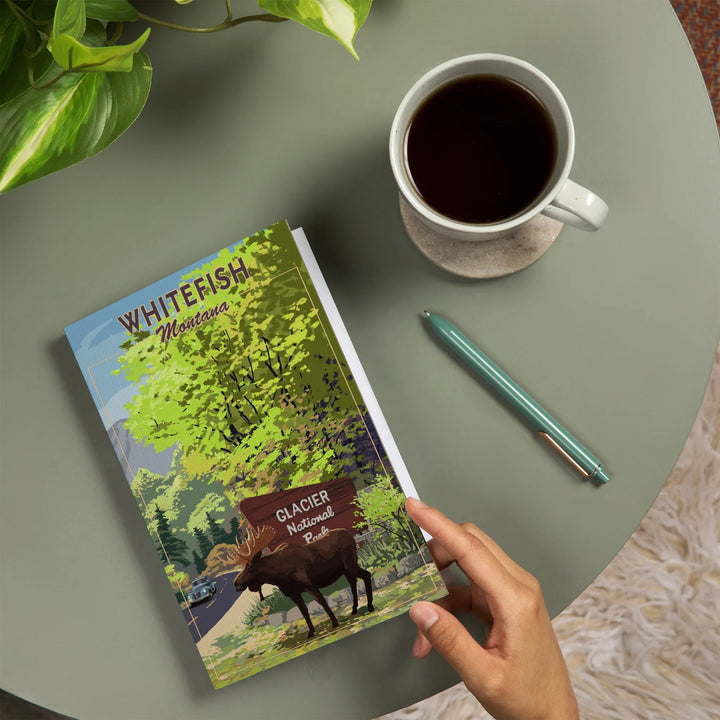Lined 6x9 Journal, Whitefish, Montana, Scenic Byway and Moose, Glacier National Park, Lay Flat, 193 Pages, FSC paper