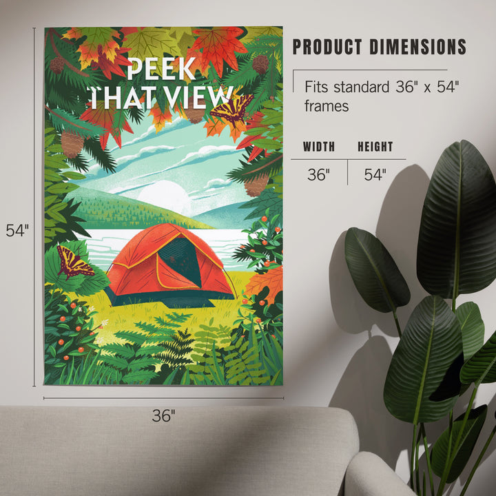 Peek That View, Tent Camping, Fall Colors, Art & Giclee Prints