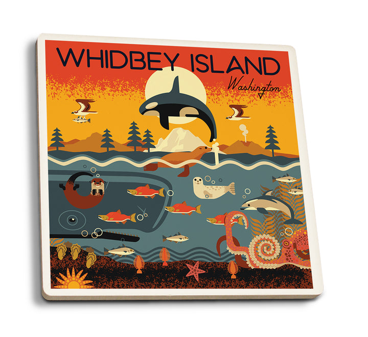 Whidbey Island, Washington, Nautical Geometric, Coaster Set