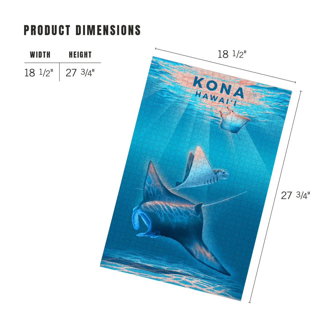 Kona, Hawaii, Lithograph, Manta Ray, Jigsaw Puzzle