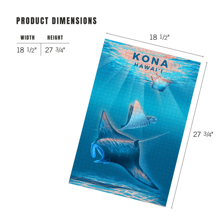 Kona, Hawaii, Lithograph, Manta Ray, Jigsaw Puzzle
