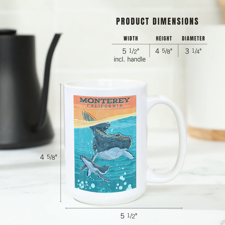 Monterey, California, Vintage Press, Humpback Whale, Ceramic Mug