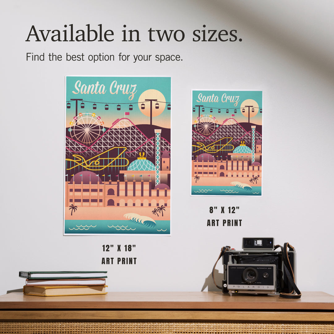 Santa Cruz, California, Retro Skyline, Art & Giclee Prints