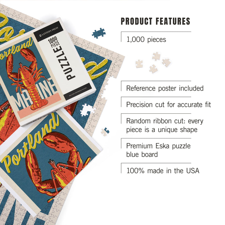 Portland, Maine, Woodblock City Series, Lobster, 1000 Piece Jigsaw Puzzle