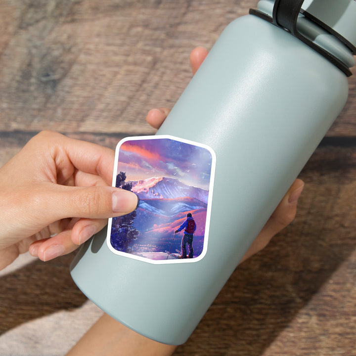 Watercolor Study, Purple Skies, Ski View, Vinyl Sticker
