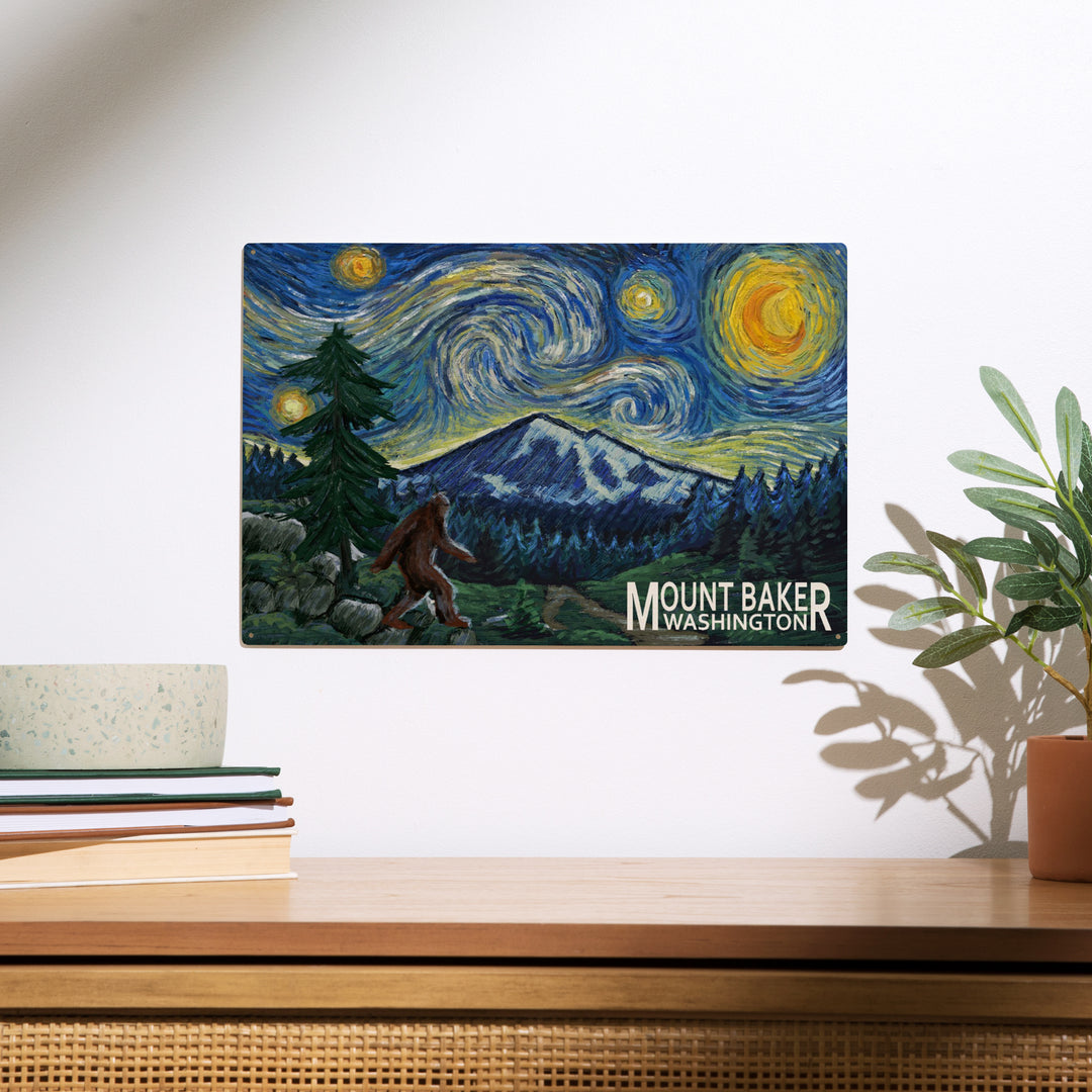 Mount Baker, Washington, Bigfoot, Starry Night, Wood Sign and Postcards