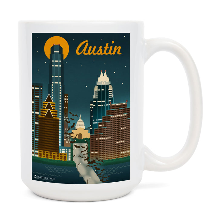Austin, Retro Skyline, Ceramic Mug