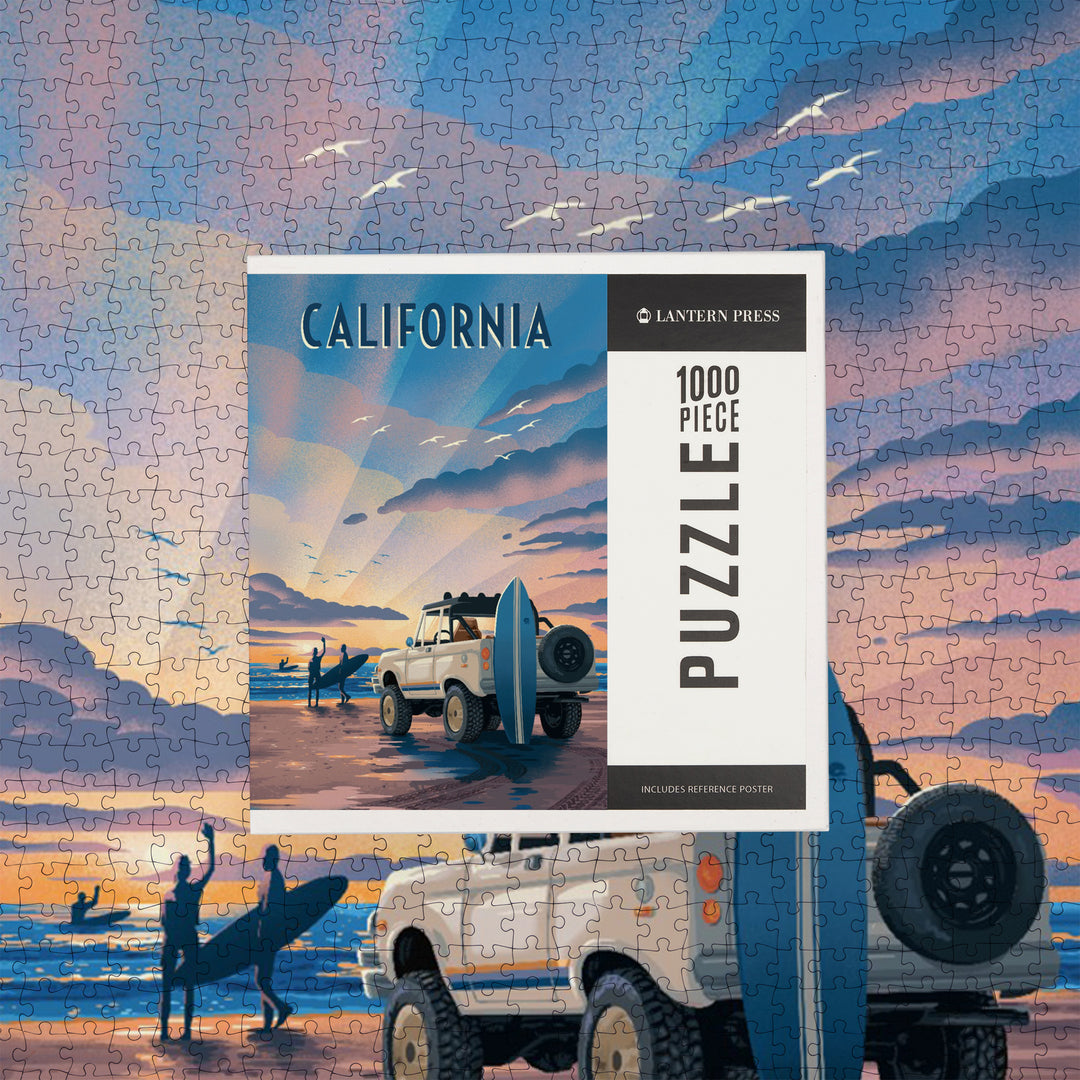 California, Lithograph, Wake Up! Surf's Up!, Surfers on Beach, 1000 Piece Jigsaw Puzzle