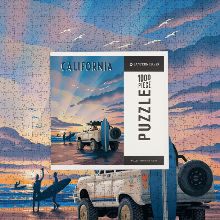 California, Lithograph, Wake Up! Surf's Up!, Surfers on Beach, 1000 Piece Jigsaw Puzzle