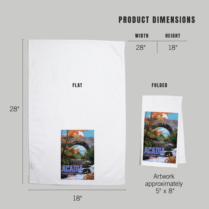 Acadia National Park, Maine, Stone Bridge Illustration, Organic Cotton Kitchen Tea Towels