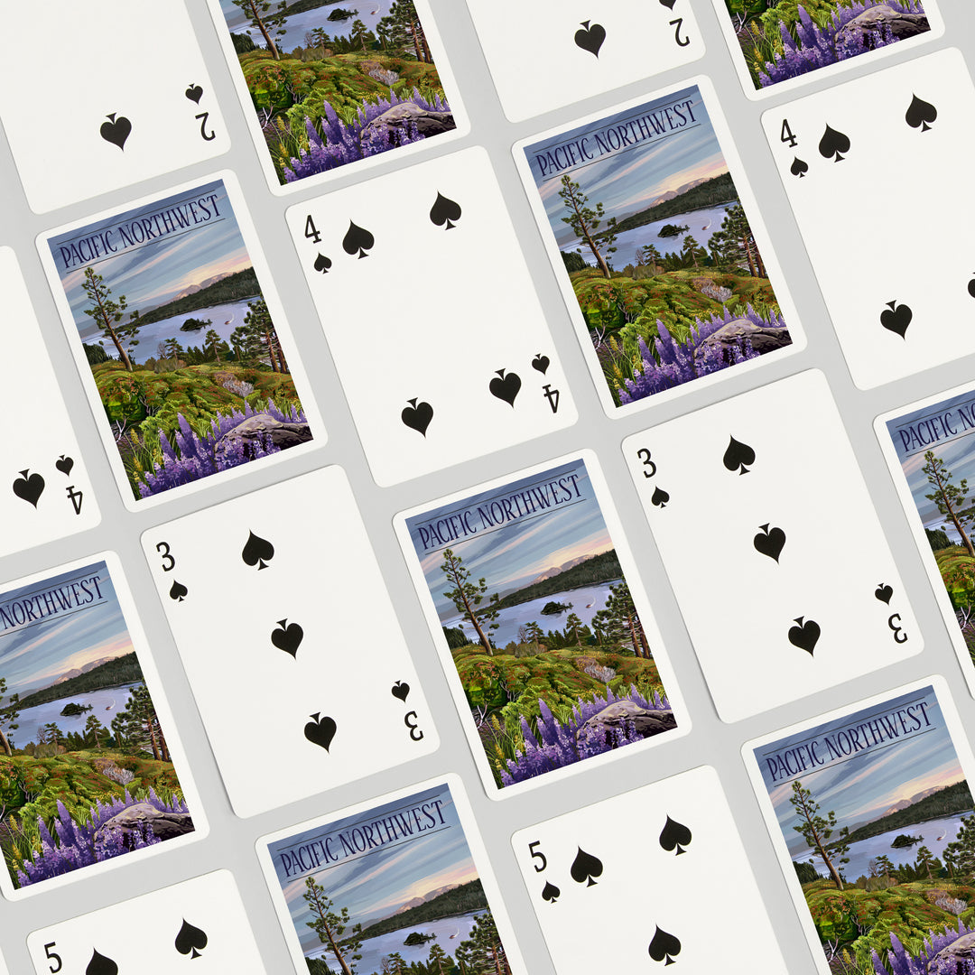 Playing Cards, Pacific Northwest, View of Sound and Mountains, 52 Card Deck with Jokers in Box, Unique Art
