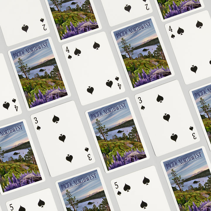 Playing Cards, Pacific Northwest, View of Sound and Mountains, 52 Card Deck with Jokers in Box, Unique Art