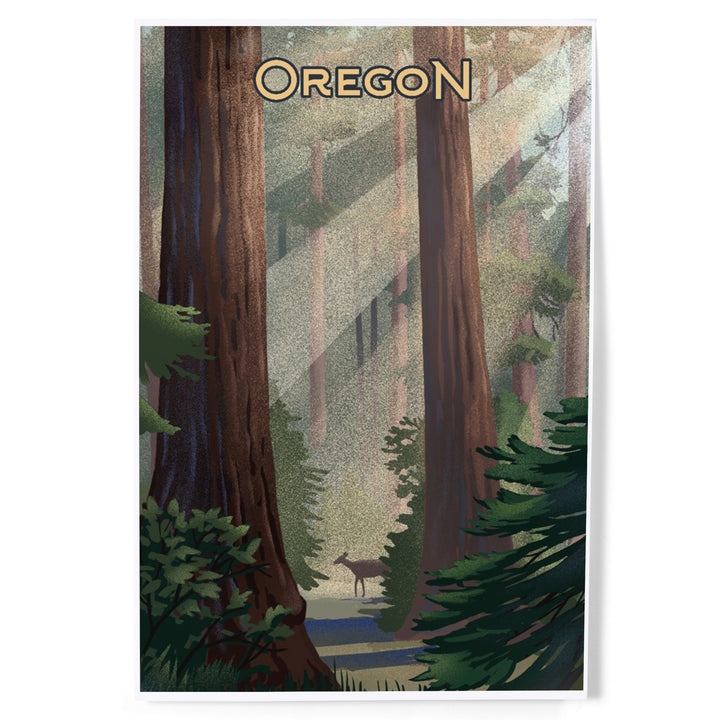 Oregon, Lithograph, Deer in Forest, Art & Giclee Prints