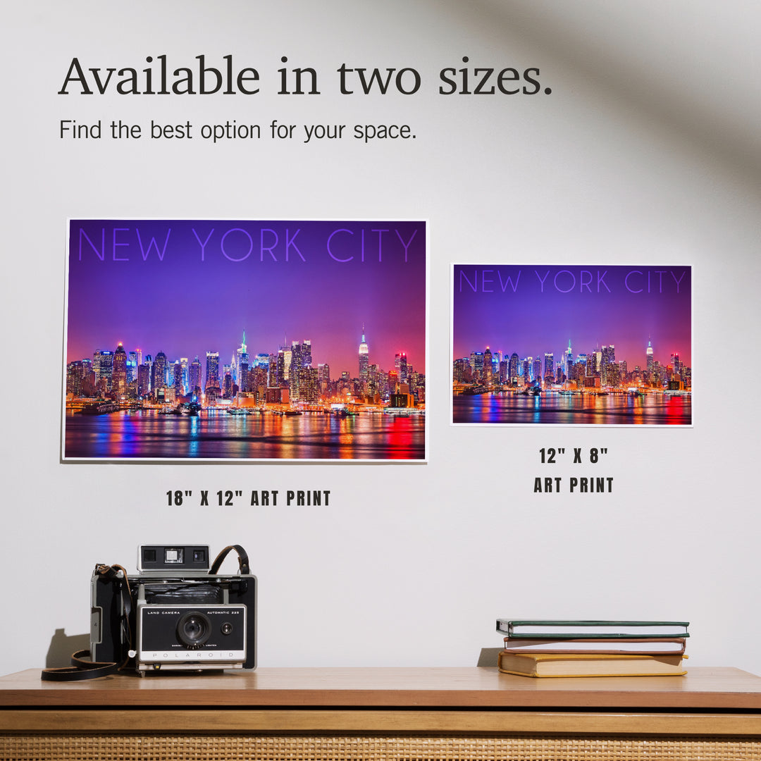 New York City, New York, Colorful Skyline Lights, Art & Giclee Prints