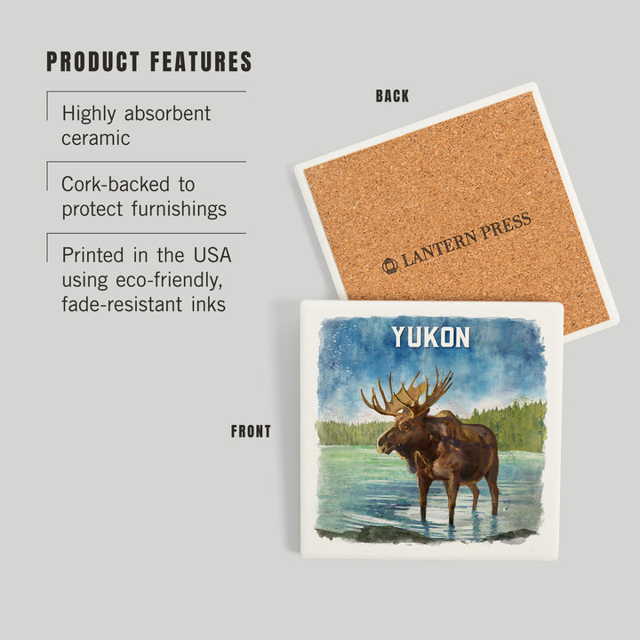 Yukon, Watercolor Study, Moose, Coasters