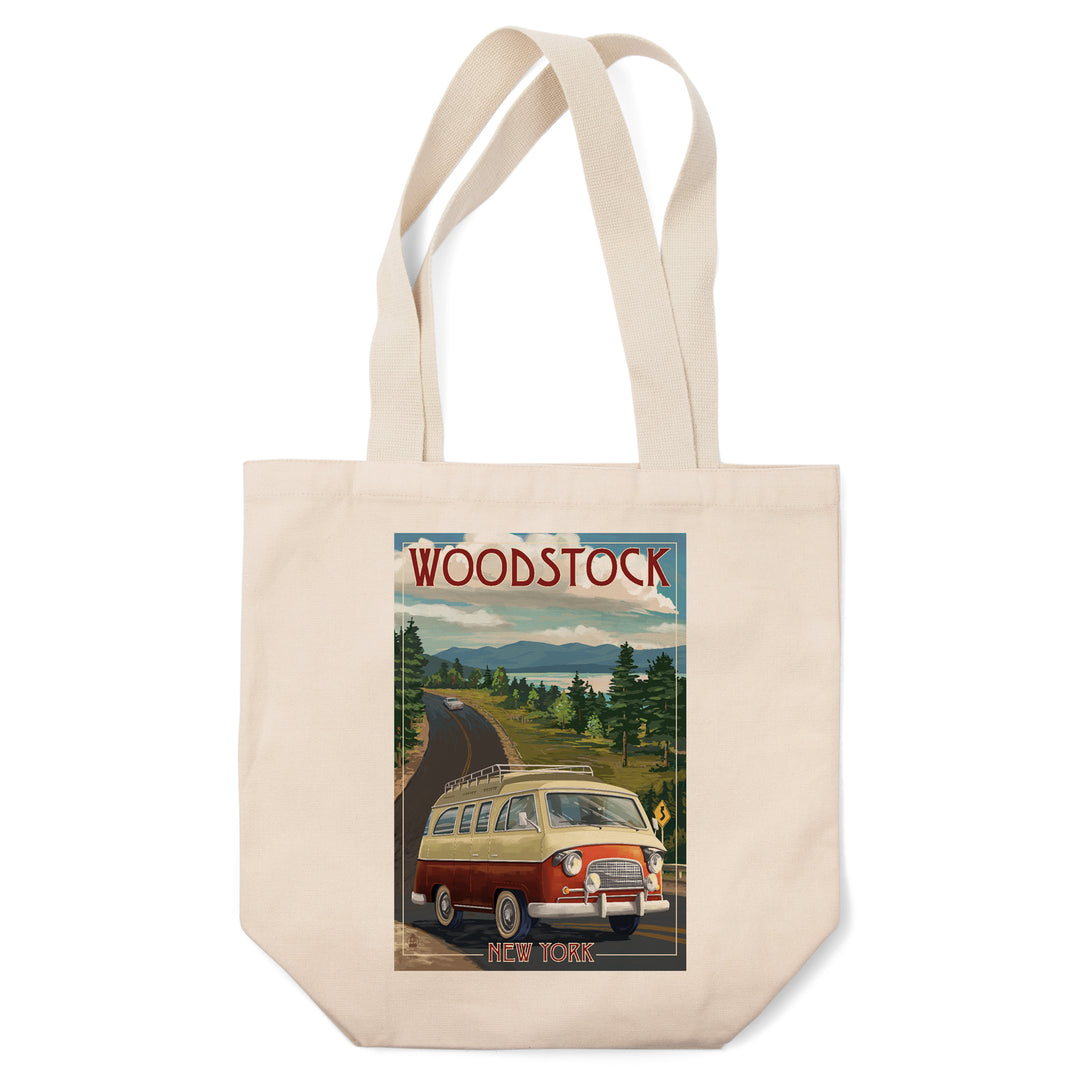 Woodstock, New York, Camper Van, Lantern Press Artwork, Tote Bag