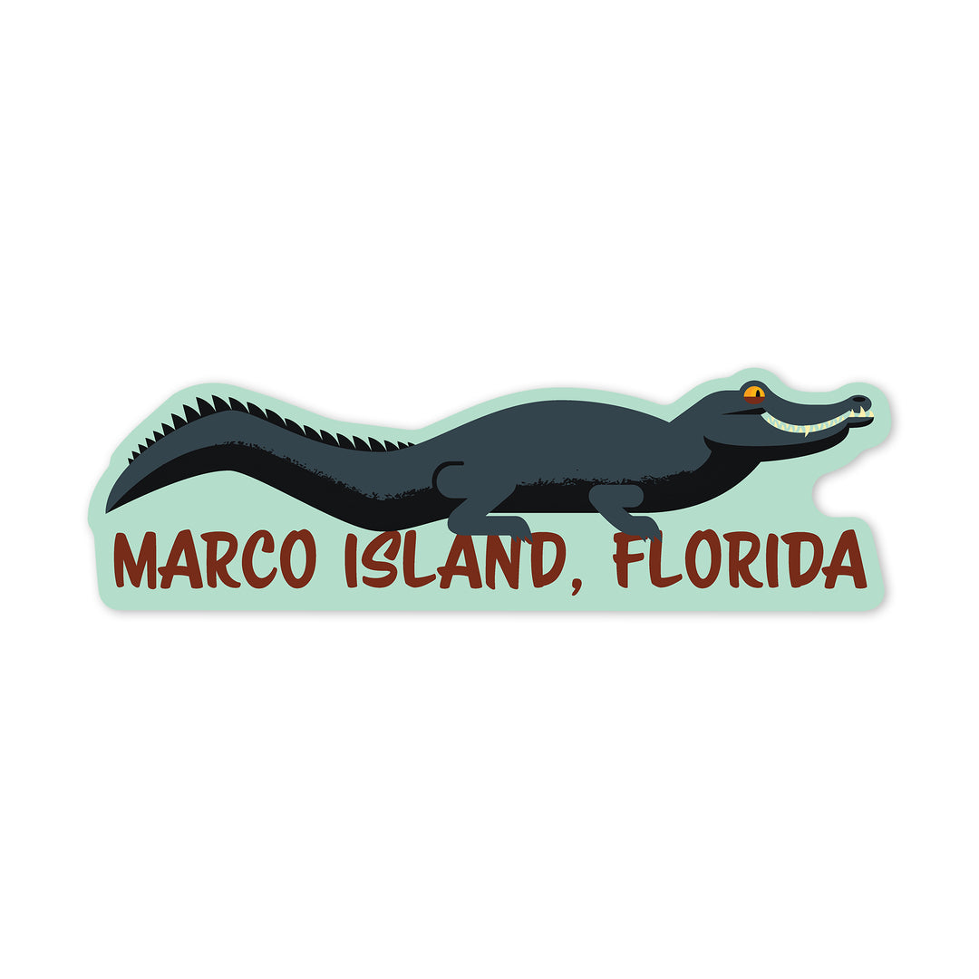 Marco Island, Florida, Alligator, Geometric, contour, Lantern Press Artwork, Vinyl Sticker