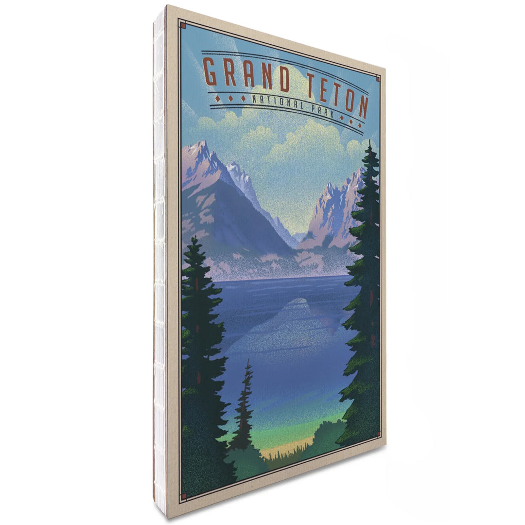 Lined 6x9 Journal, Grand Teton National Park, Wyoming, Lithograph National Park Series, Lay Flat, 193 Pages, FSC paper