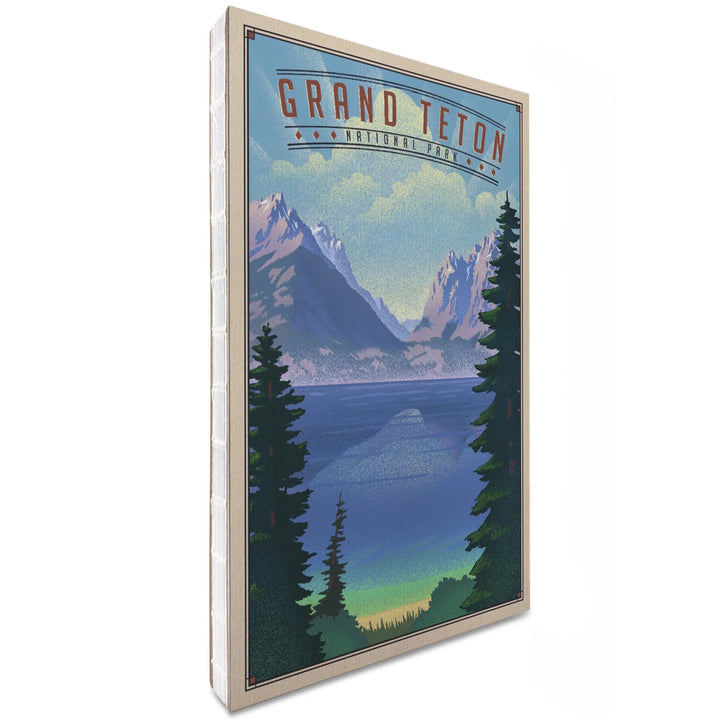 Lined 6x9 Journal, Grand Teton National Park, Wyoming, Lithograph National Park Series, Lay Flat, 193 Pages, FSC paper