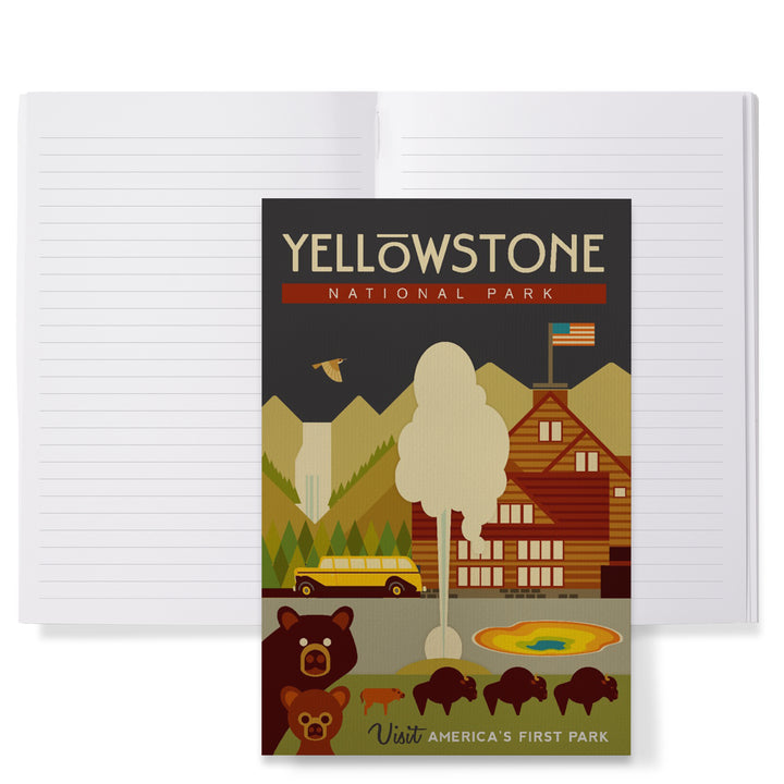 Lined 6x9 Journal, Yellowstone National Park, WY, Geometric, Lay Flat, 193 Pages, FSC paper