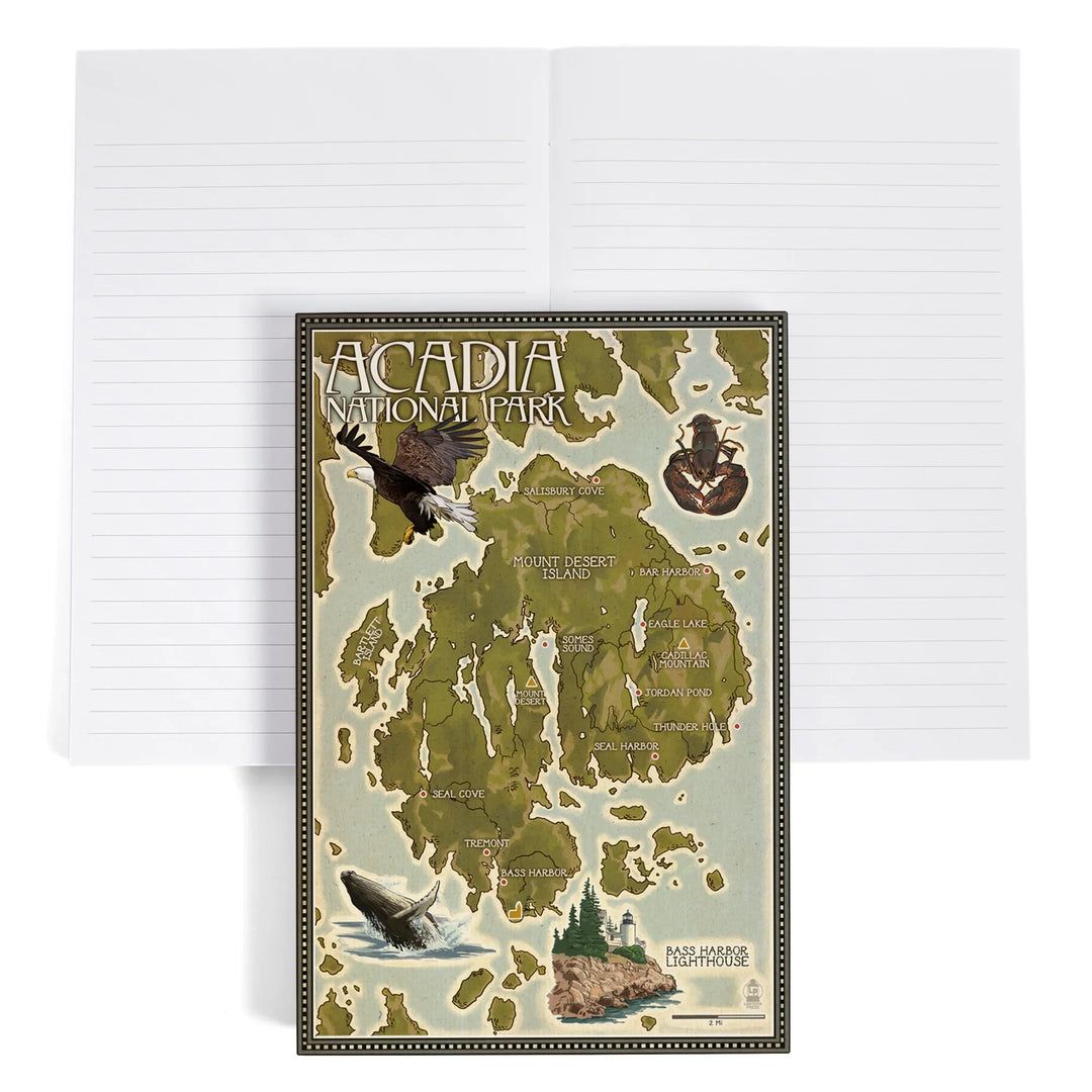 Lined 6x9 Journal, Acadia National Park, Maine, Map, Lay Flat, 193 Pages, FSC paper