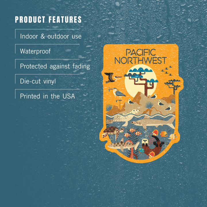 Pacific Northwest Wildlife – Forest, River and Marine Life Illustration, Vinyl Sticker
