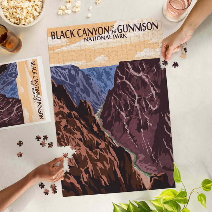 Black Canyon of the Gunnison National Park, Colorado, River and Cliffs, Painterly Series, Jigsaw Puzzle