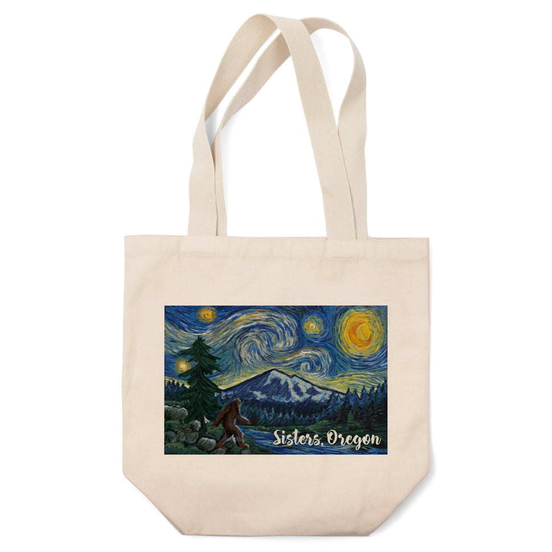 Sisters, Oregon, Bigfoot, Starry NIght, Lantern Press Artwork, Tote Bag