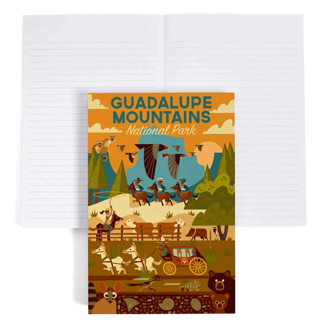 Lined 6x9 Journal, Guadalupe Mountains National Park, Texas, Geometric, Lay Flat, 193 Pages, FSC paper