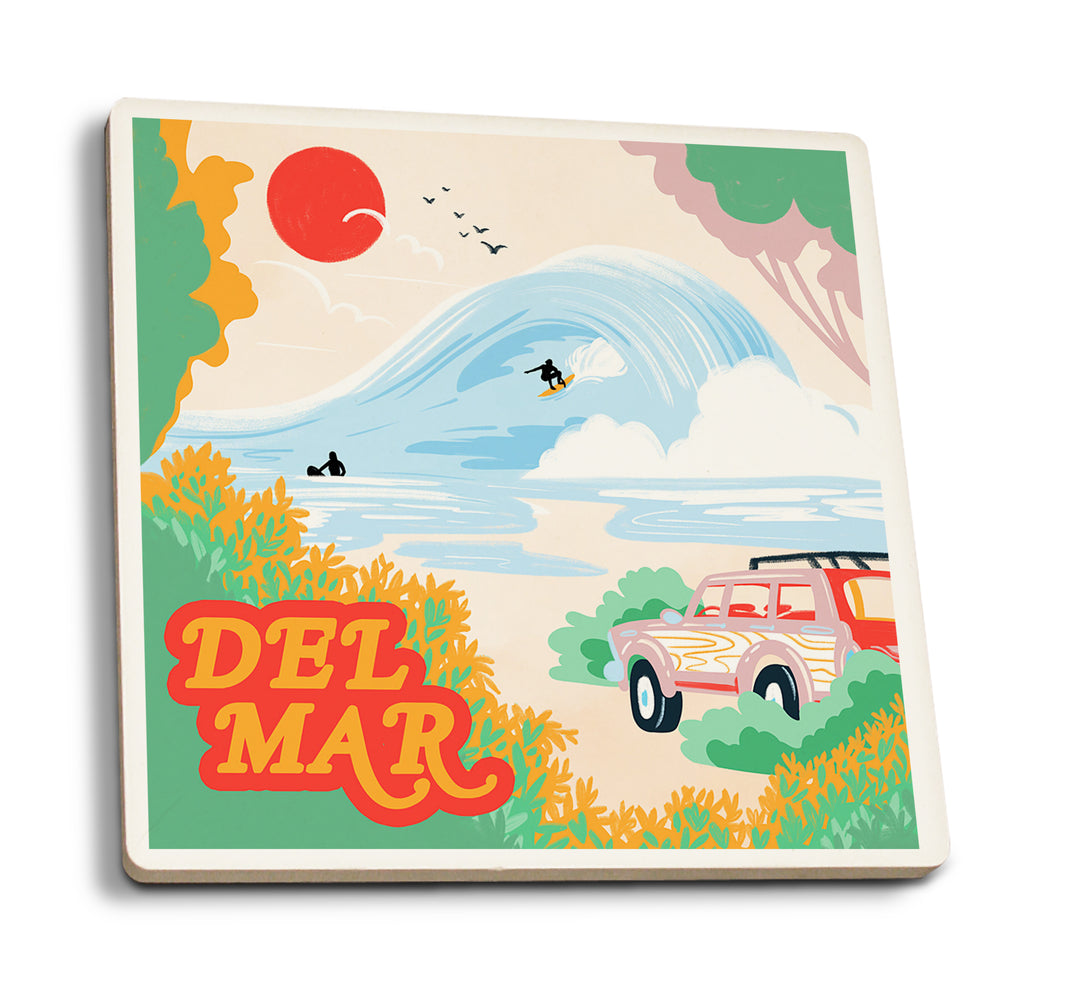 Del Mar, California, Secret Surf Spot Collection, Surf Scene at the Beach, Coaster Set