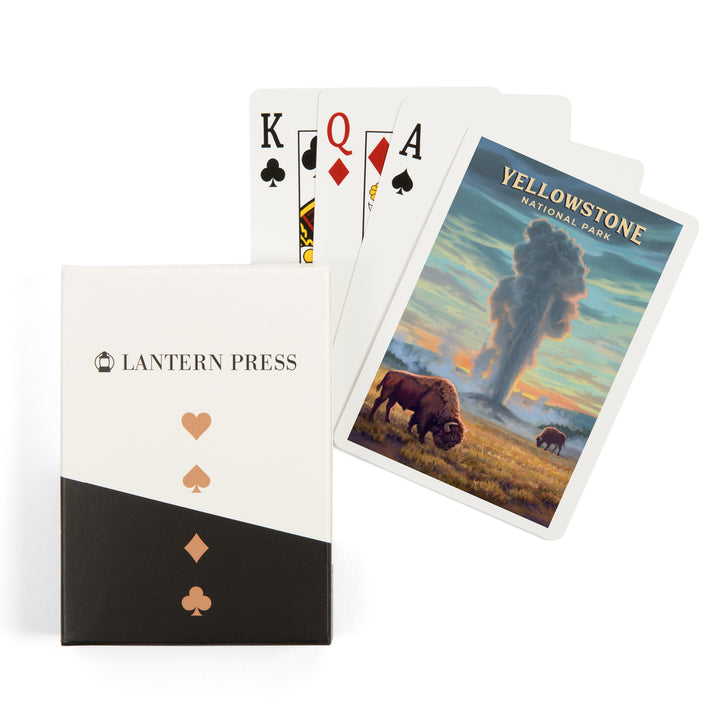Playing Cards, Yellowstone National Park, Wyoming, Oil Painting, Old Faithful Eruption, 52 Card Deck with Jokers in Box, Unique Art