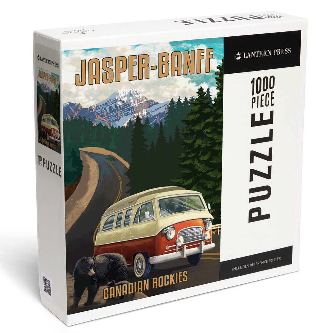 Jasper, Banff, Canada, Canadian Rockies, Bears and Camper Van, Painterly, Jigsaw Puzzle