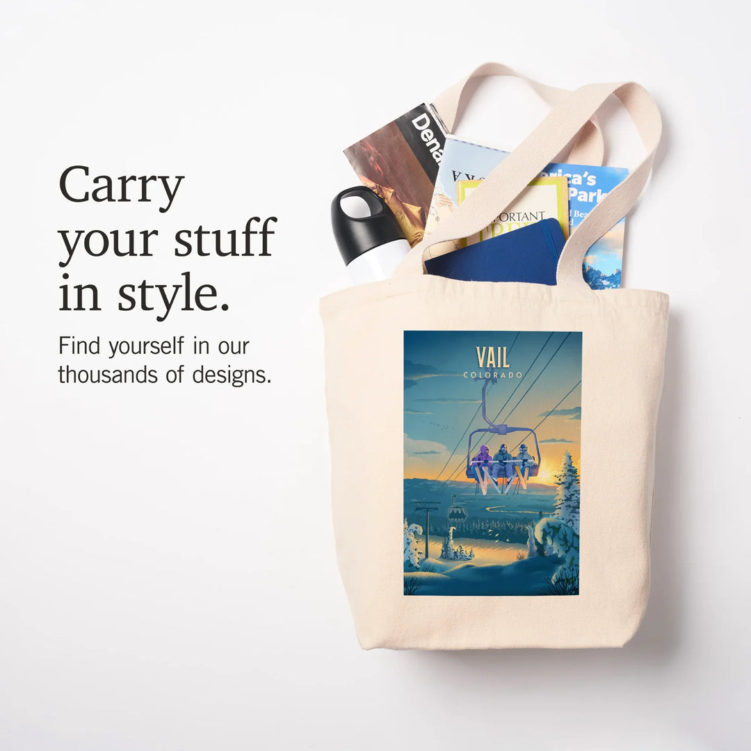Vail, Colorado, Lithograph, Chairlift, Tote Bag