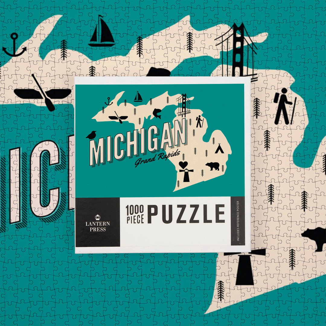 Grand Rapids, Michigan, State and Retro Icons, Jigsaw Puzzle