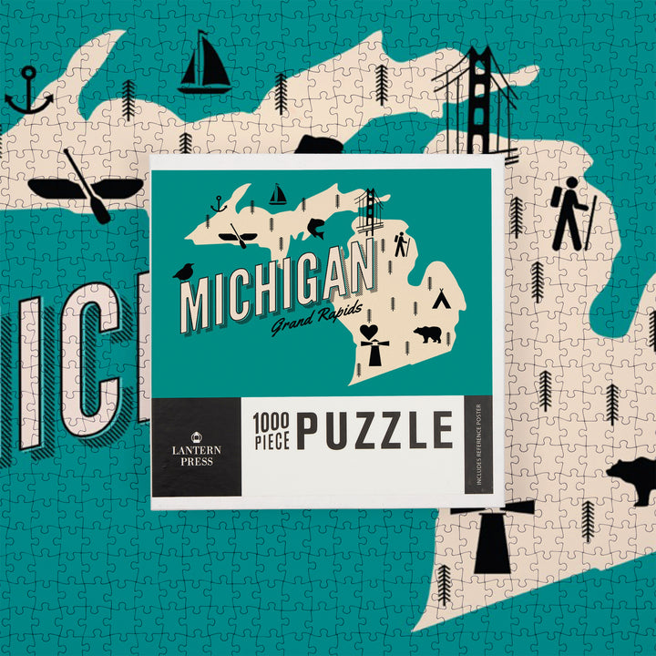 Grand Rapids, Michigan, State and Retro Icons, Jigsaw Puzzle
