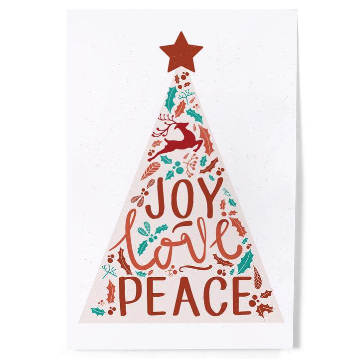 Joy Love Peace, Christmas Tree, Art & Giclee Prints - Lantern Press