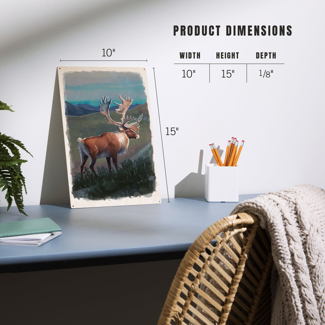 Watercolor Study, Caribou, Wood Signs and Postcards
