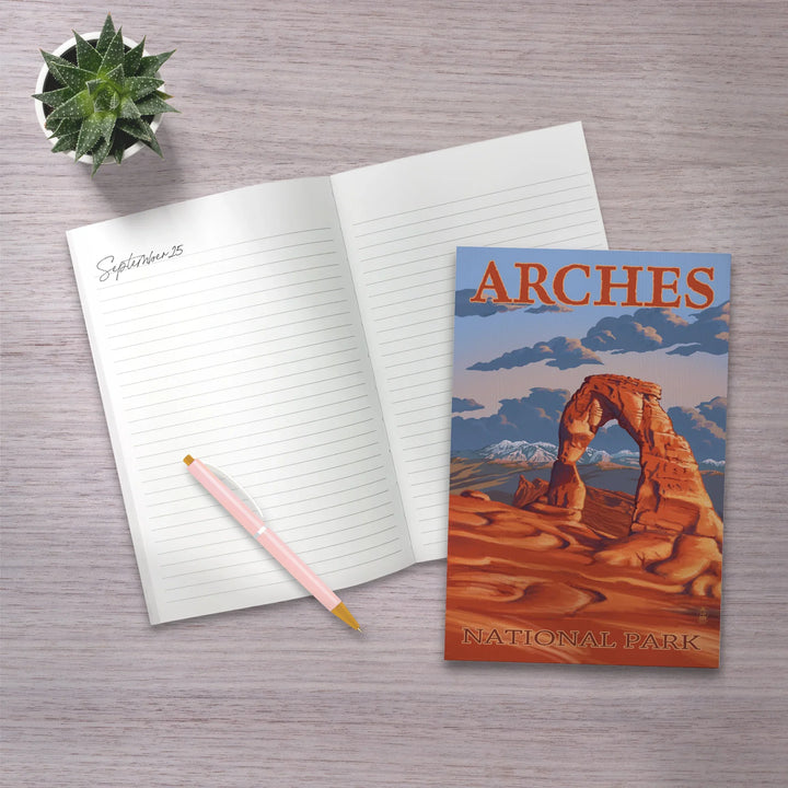 Lined 6x9 Journal, Arches National Park, Utah, Delicate Arch Illustration, Lay Flat, 193 Pages, FSC paper