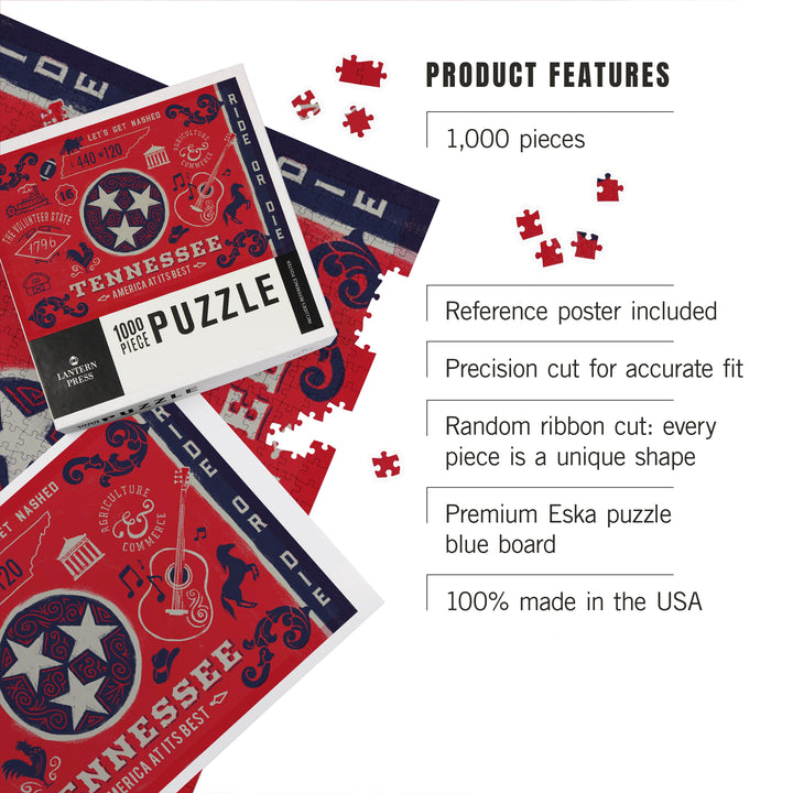Tennessee, Illustrated State Flag, State Series, 1000 Piece Jigsaw Puzzle