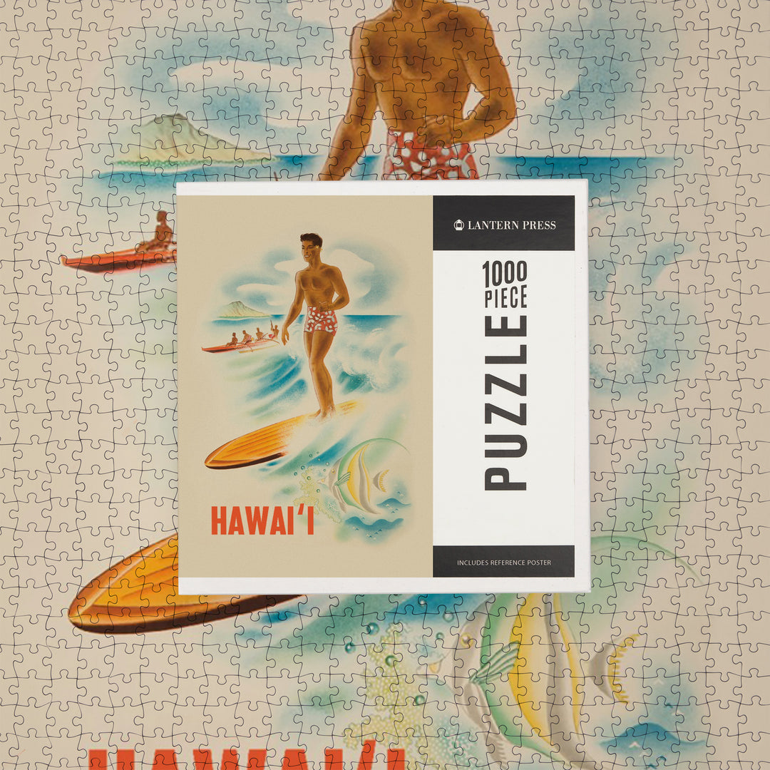 Hawaii, Vintage Surfer, Jigsaw Puzzle