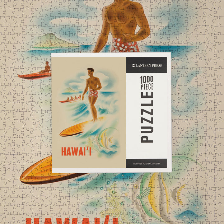 Hawaii, Vintage Surfer, Jigsaw Puzzle