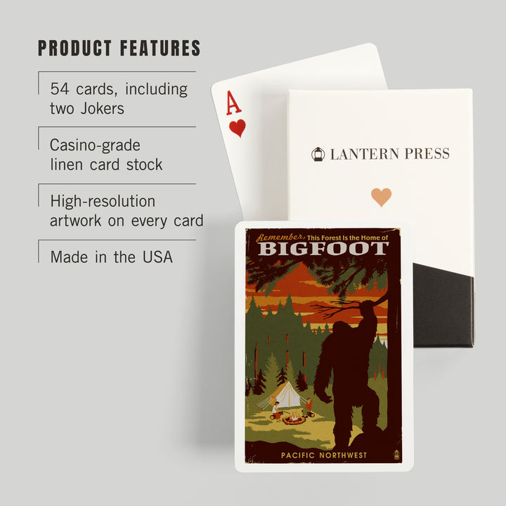 Playing Cards, Pacific Northwest, Home of Bigfoot, WPA Style, 52 Card Deck with Jokers in Box, Unique Art